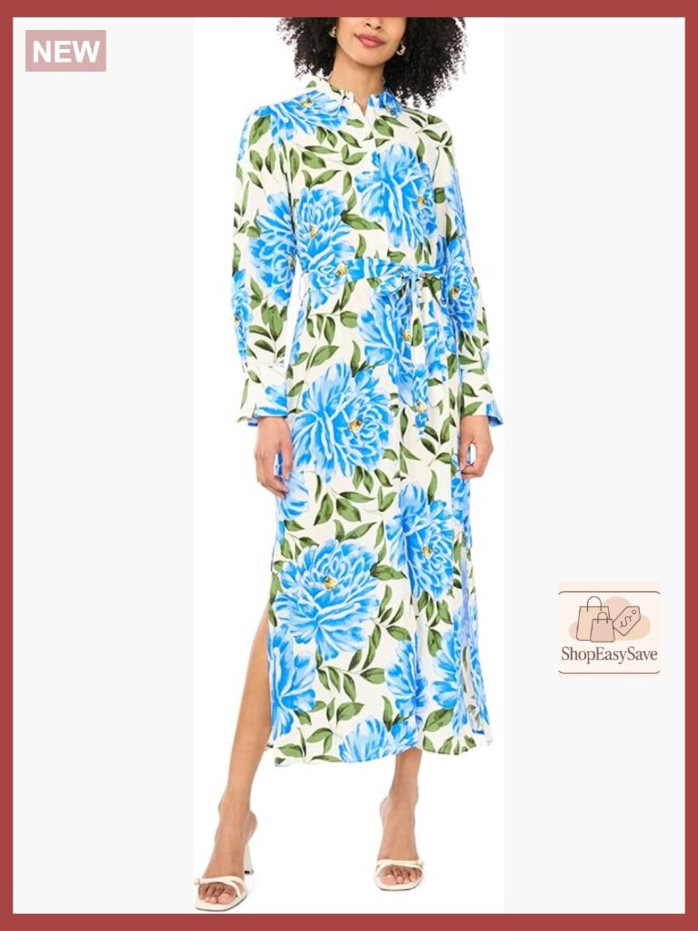 Floral Collared Belted Midi Shirt Dress Elegant Chic Work Casual Versatile